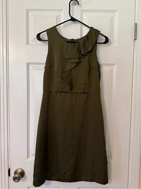 The Loft Sleeveless Olive Ruffle Neck Shift Dress